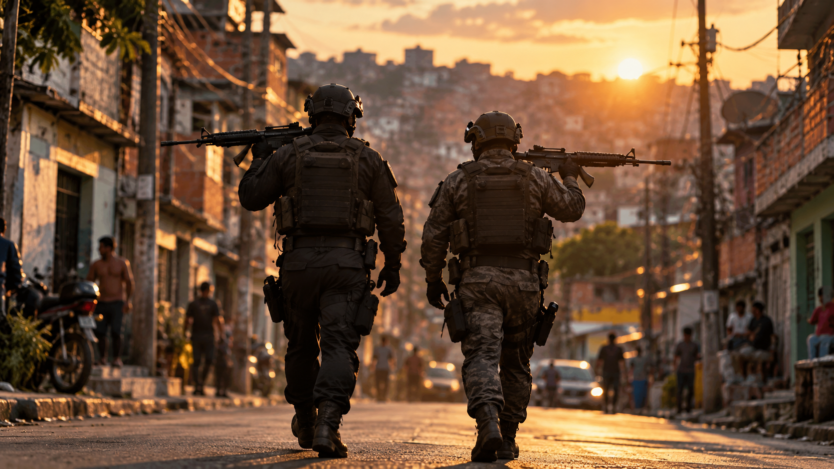 Dois policiais em patrulhamento urbano
